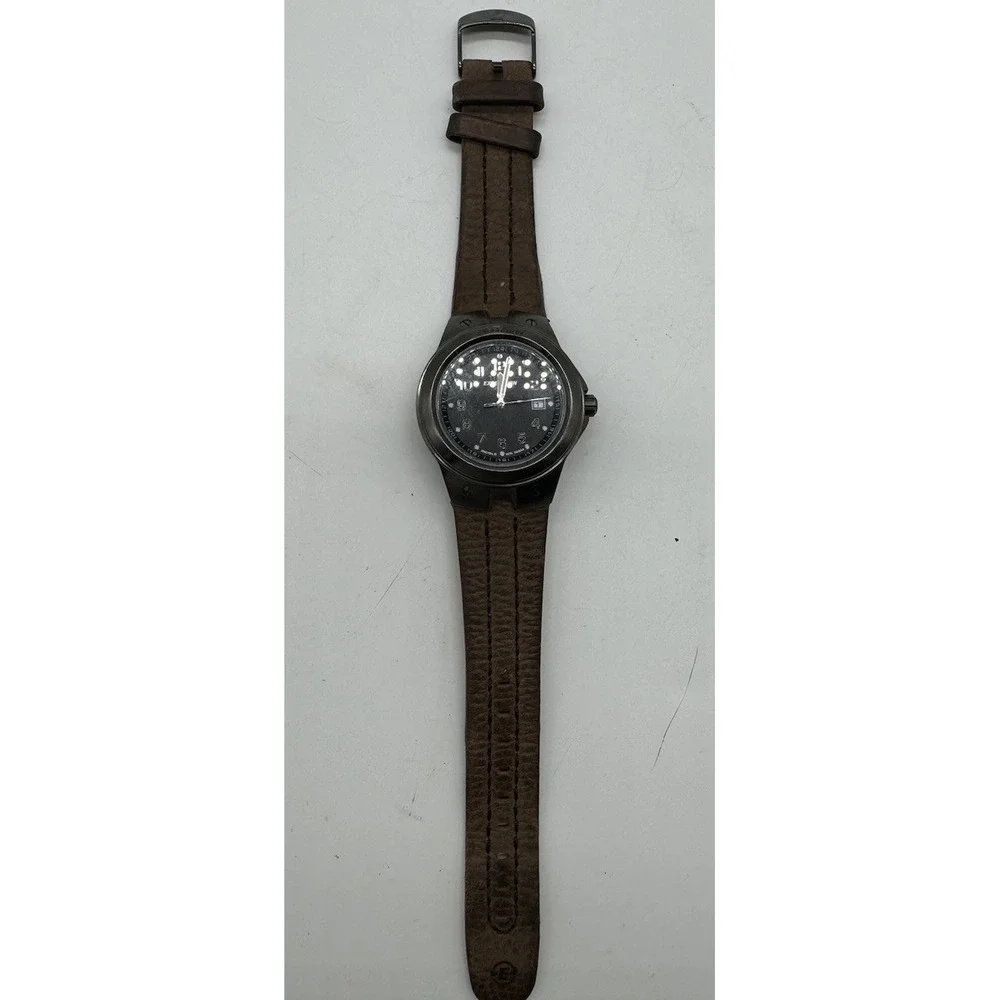 Timex Expedition Indiglo Mens Watch Brown Leather Strap Gunmetal Case WR 100M